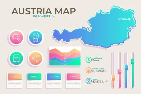 Gradient austria map infographic template Stock Illustration
