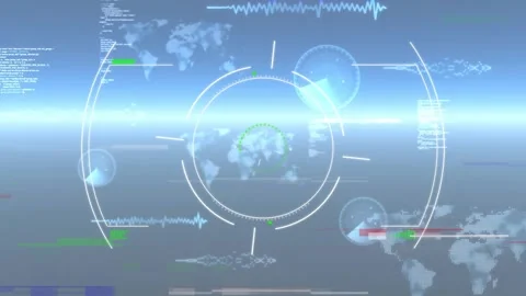 Gradient backdrop launching holographic scanning interface booting up and Stock-Footage 317117244