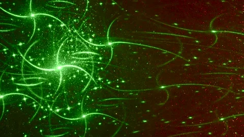 On a gradient background, moving multi-colored figures and rays of green Stock Footage 244982860