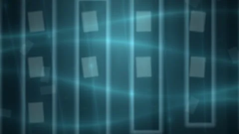 Gradient background with vertical lines and squares illuminated by blue light Video stock 330922143