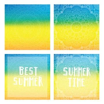 Gradient backgrounds with mandala and summer cards. Best summer, summer time. Stock Illustration