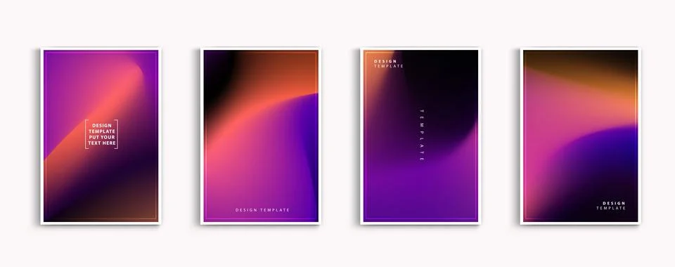 Gradient backgrounds vector set. soft tender orange, red, black and purple .. Illustrazione stock