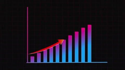 Gradient Bar Chart with Grid Lines on Dark Background graph data. Bar graph.. Stock Footage 331875503