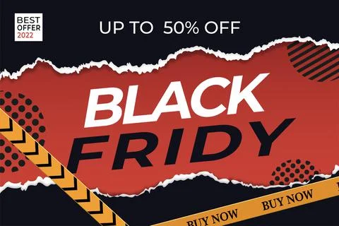 Gradient black friday horizontal banner template with torn edges Stock Illustration