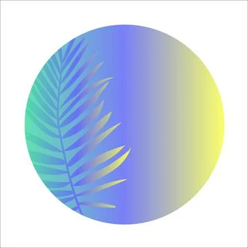 Gradient blue and yellow background. Tropical plants grow inside the neon for Stock Illustration