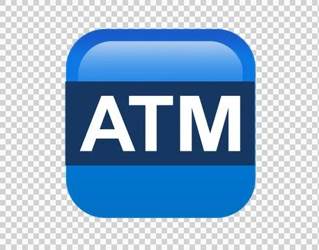 Gradient blue ATM button square icon, represent Automated Teller Machine Stock Illustration