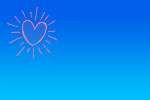 Gradient blue background with a heart-shaped sun on the left corner Stock Illustration