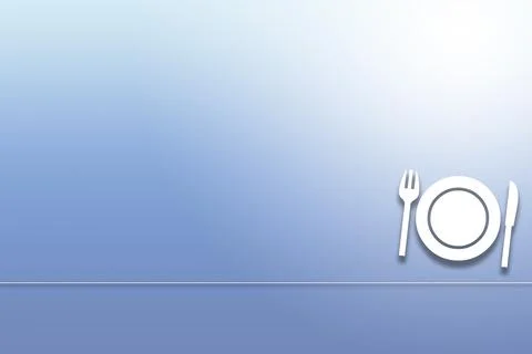 Gradient blue background with the white icon of flatware on the right Stock Illustration