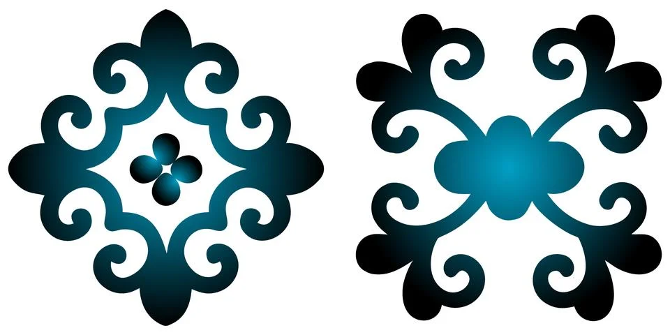 Gradient blue floral pattern set for elegant interior wall decoration. Stock Illustration