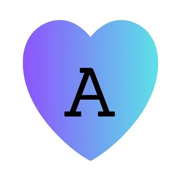 Gradient blue purple heart with bold black letter a centered inside Illustrazione stock