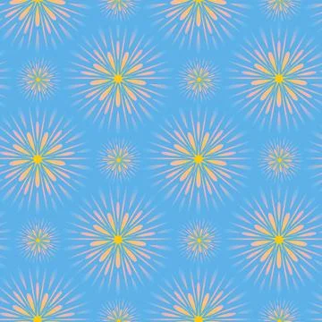 Gradient blue seamless pattern salute firework burst of light, symmetrical sq Illustrazione stock