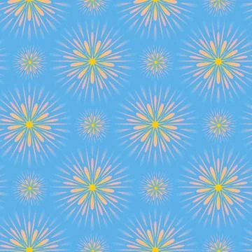 Gradient blue seamless pattern salute firework burst of light, symmetrical .. Stock Illustration