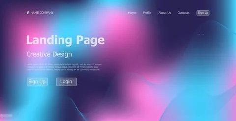 Gradient blue web template landing page digital website landing page design c Stock Illustration