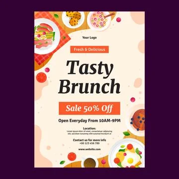 Gradient breakfast and brunch poster design Stock Illustration