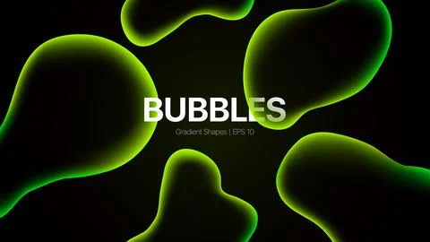 Gradient Bubbles Background. Green Liquid Shapes on black background. Stock Illustration