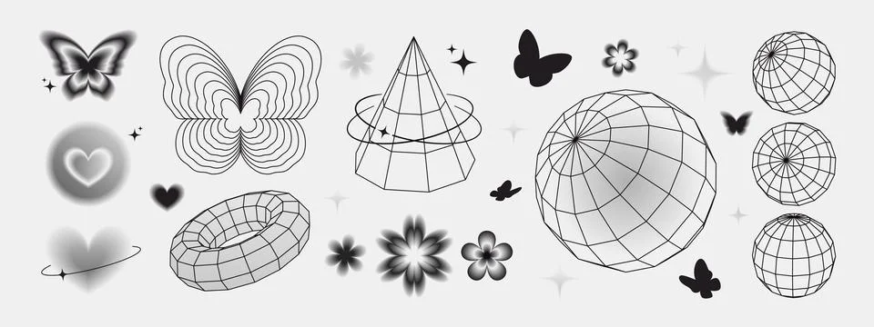Gradient butterfly shapes with wireframe geometry Stock Illustration