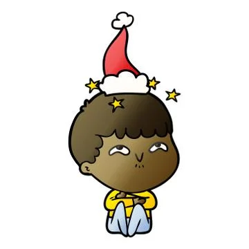 Gradient cartoon of a amazed boy wearing santa hat Stock Illustration