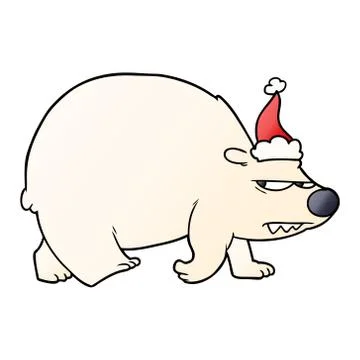 Gradient cartoon of a angry polar bear wearing santa hat Stock Illustration