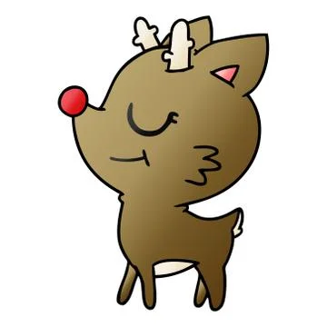 Gradient cartoon of cute red nosed reindeer 스톡 일러스트
