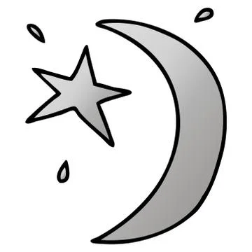 Gradient cartoon doodle of the moon and a star Ilustração Stock