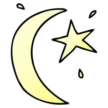 Gradient cartoon doodle of the moon and a star Ilustração Stock
