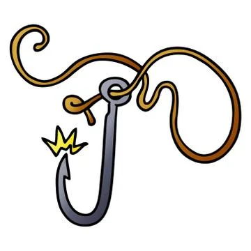Gradient cartoon doodle of a sharp fishing hook Illustrazione stock