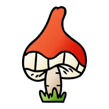 Gradient cartoon doodle of a single mushroom Stock Illustration
