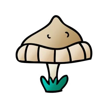 Gradient cartoon doodle of a single mushroom Stock Illustration