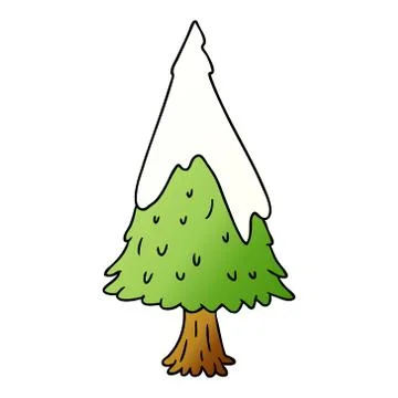 Gradient cartoon doodle single snow covered tree Stock Illustration