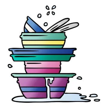 Gradient cartoon doodle of a stack of dirty plates 스톡 일러스트