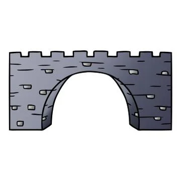 Gradient cartoon doodle of a stone bridge Stock Illustration