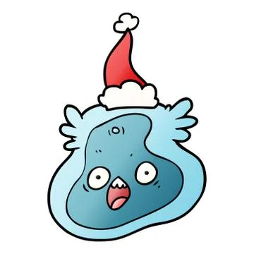 Gradient cartoon of a germ wearing santa hat Stock Illustration