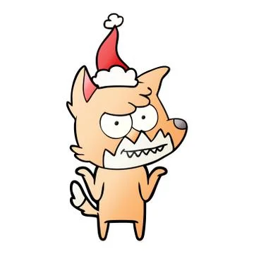 Gradient cartoon of a grinning fox wearing santa hat Stock Illustration