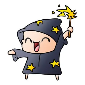 Gradient cartoon of a happy little wizard Ilustração Stock