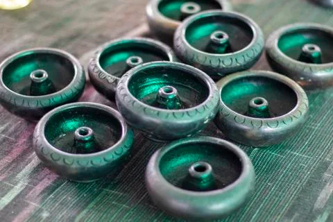 Gradient ceramic cup with beautiful pattern with blurred background Stock Photos