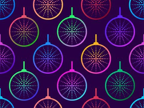 Gradient Christmas balls seamless pattern. Contour of a Christmas ball with a 스톡 일러스트