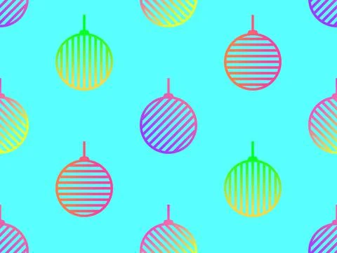 Gradient Christmas balls seamless pattern. Contour of a Christmas ball with a Illustrazione stock
