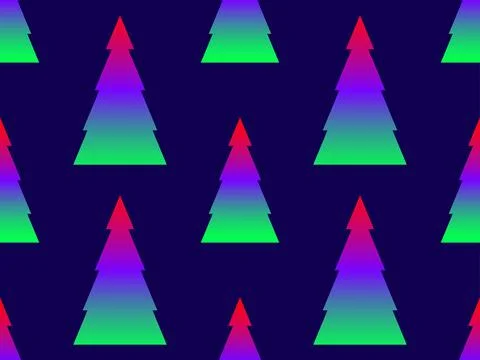 Gradient Christmas trees seamless pattern. Gradient of green, purple and re.. Stock Illustration