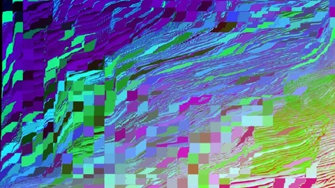 Gradient chromatic neon colors big pixel square TV computer noise screen LOOP Stock Footage 117400910