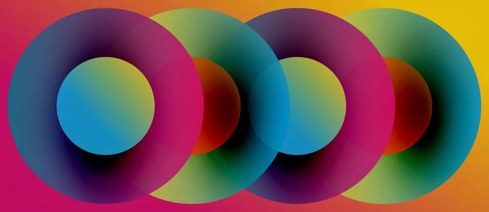 Gradient circles and triangles panorama in blue, modern vector wallpaper Stock Illustration