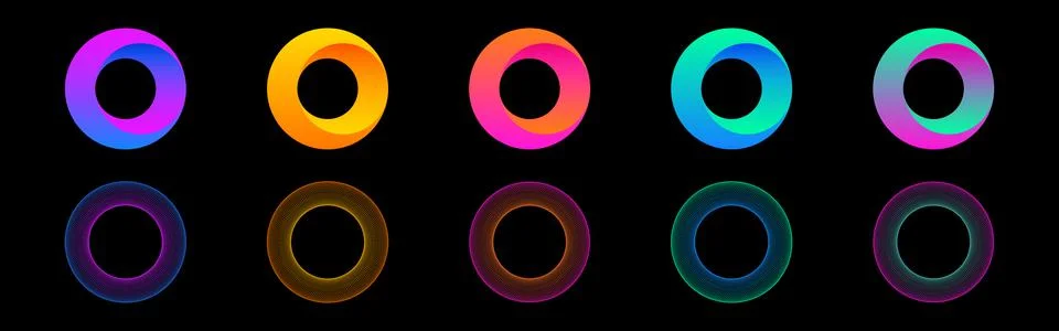 Gradient circles collection. Round 3d shapes. Color futuristic rings set. Bright Stock Illustration