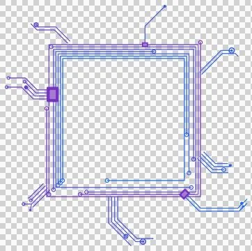 Gradient circuit board square shape isolated PNG with transparent background Stock Photos