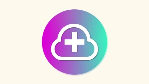 A gradient circular icon with a cloud and a plus sign in the center, symbol.. Video stock 276221147