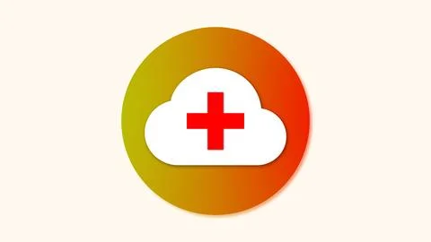 A gradient circular icon with a cloud and a plus sign in the center, symbol.. Stock Illustration