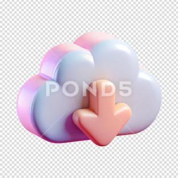 Gradient cloud download icon 3d render PSD Template