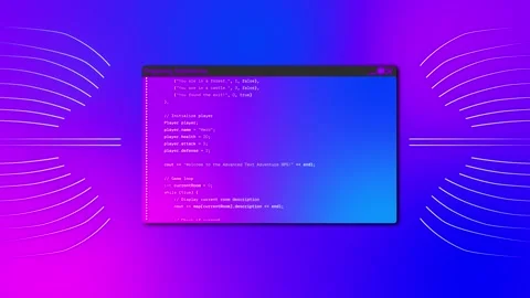 Gradient coding programming window with neon glowing striped beams around. Stock Footage 270006184