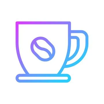 Gradient Coffee Cup Icon with Bean Detail Line Art Stock Illustration