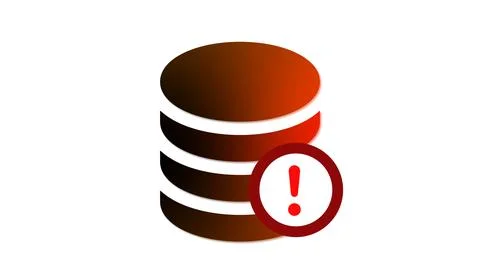 Gradient color database icon with exclamation symbol isolate on white backg.. Stock Illustration