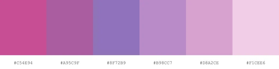 A gradient color palette featuring various shades of purple and pink Stock Illustration