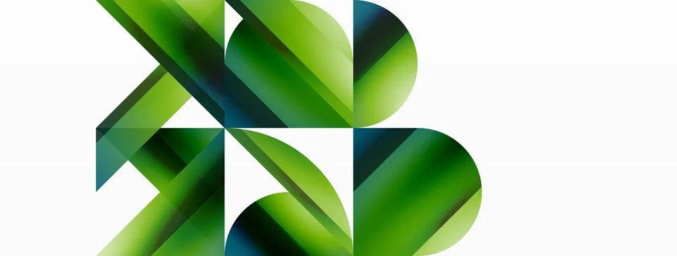 Gradient color triangles and circles on white. Dynamic blend creating Illustrazione stock